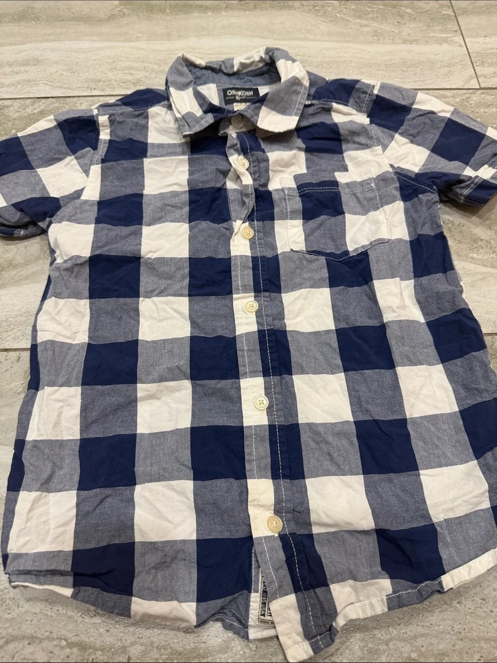 OshKosh B'gosh Navy and White Check Short Sleeve Button-Down Shirt